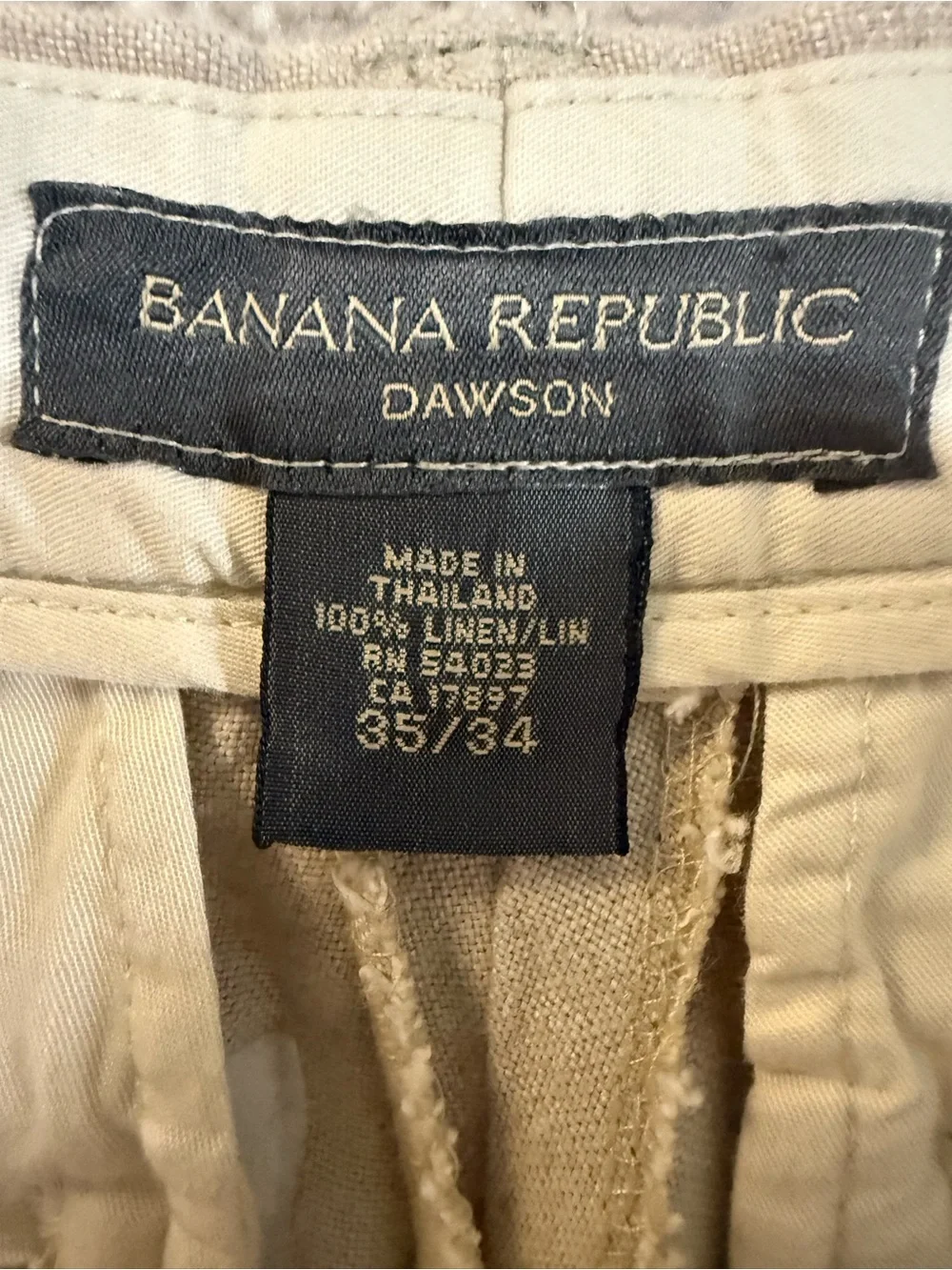 Banana Republic Dawson 100% Linen Pants Mens 35x34 Khaki Beige Straight Leg